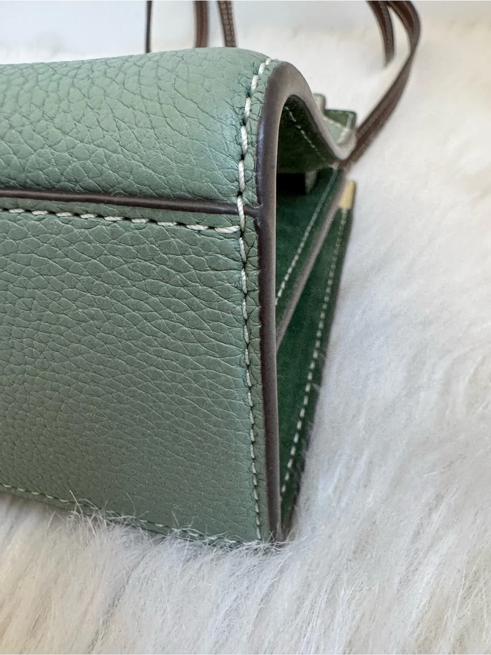 Tory Burch green pebbled leather petite Lee Radziwill double bag